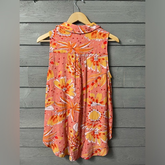 Vera for Anthropologie Floral Sleeveless Button Up Blouse Top Sz Medium - Picture 8 of 9